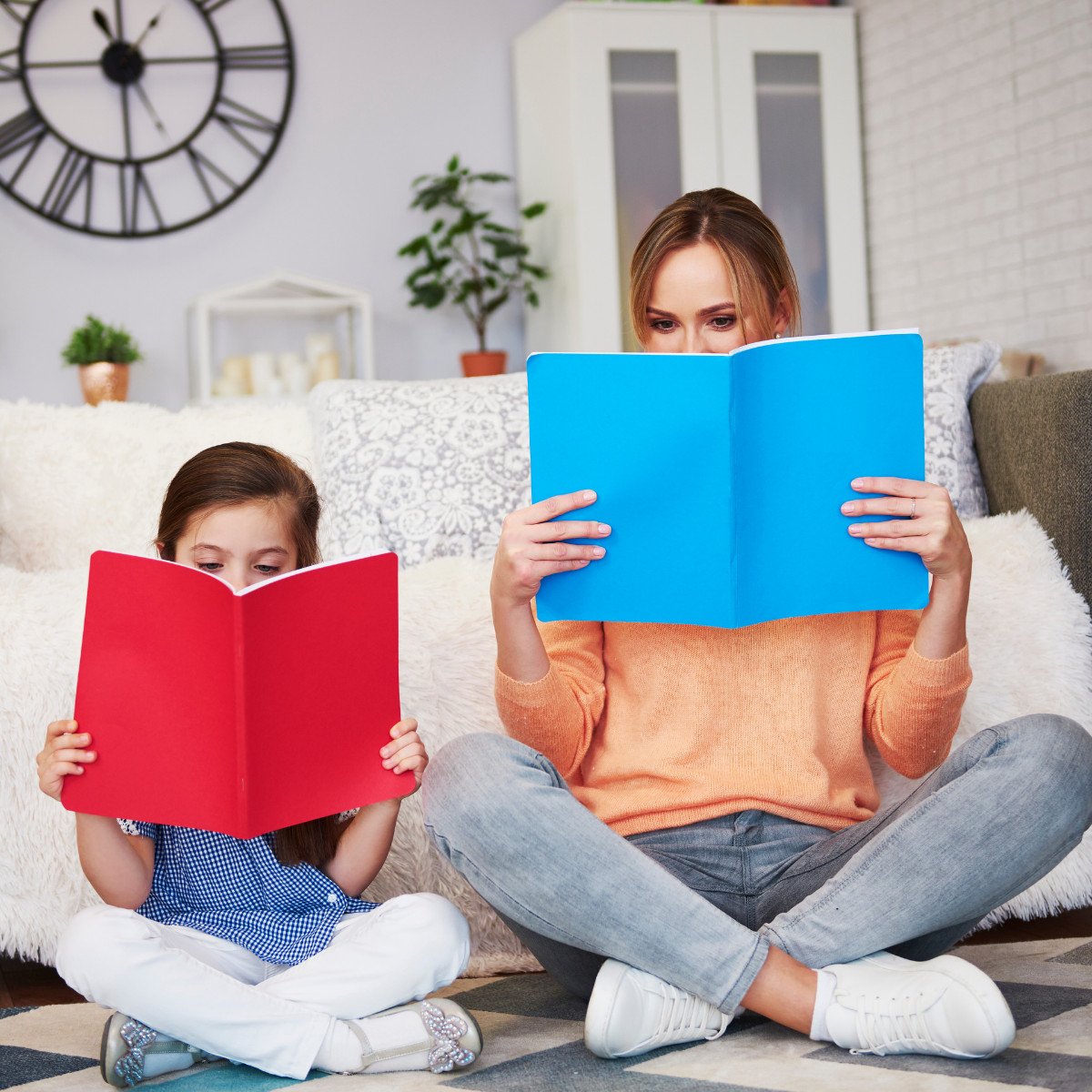 woman and child reading books