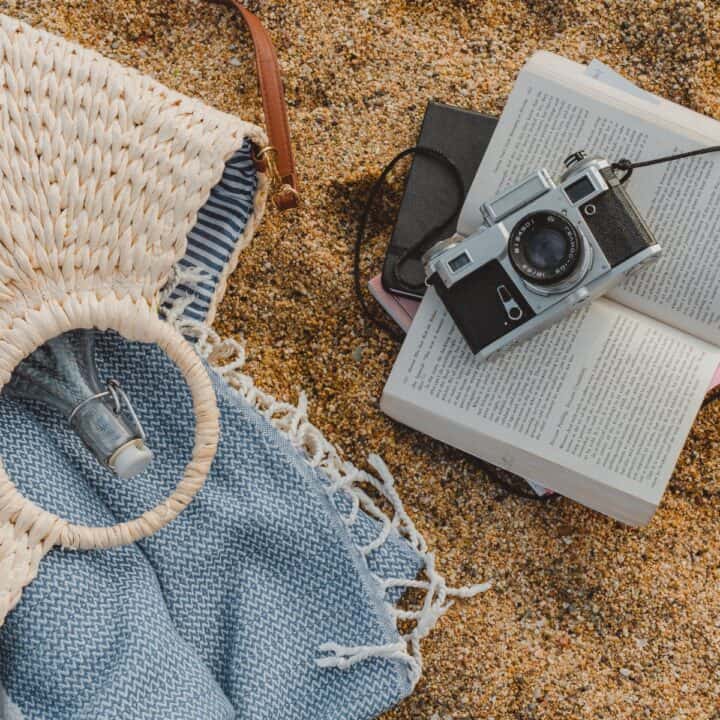 beach bag and book