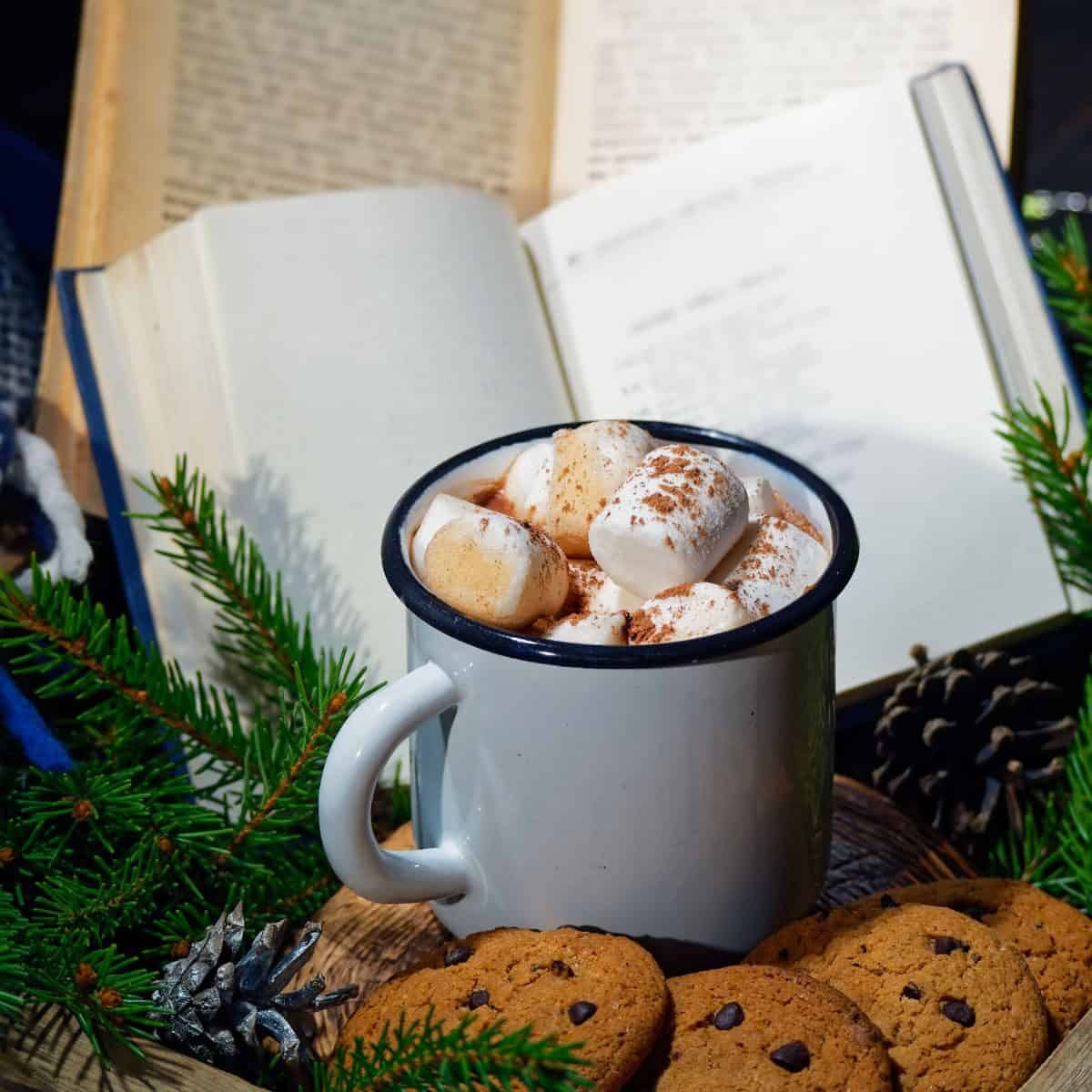 christmas reads with hot cocoa and cookies.