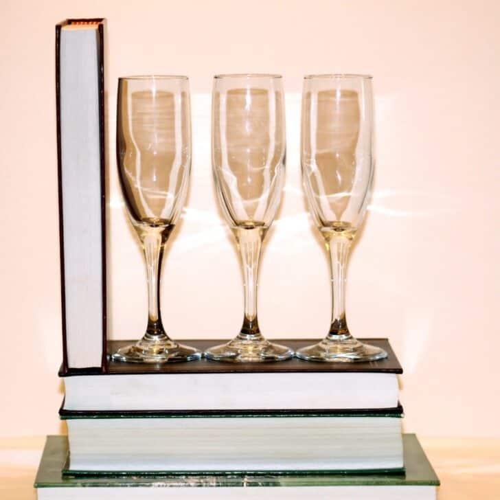 books and champagne glasses