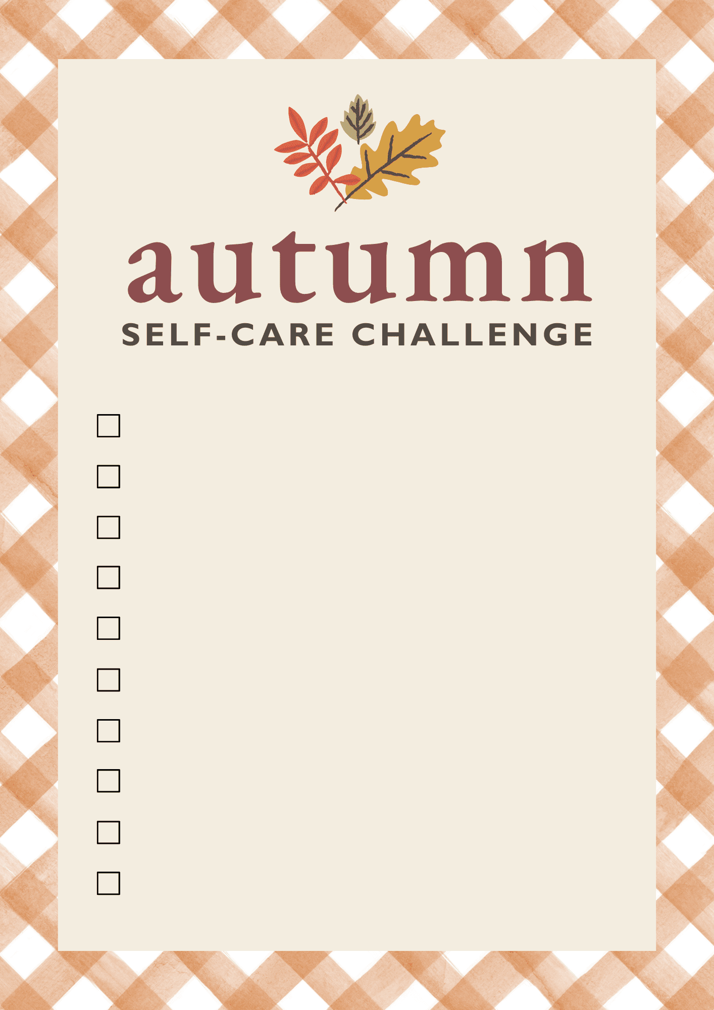 Autumn self care challenge template with a checklist for social media and Instagram stories