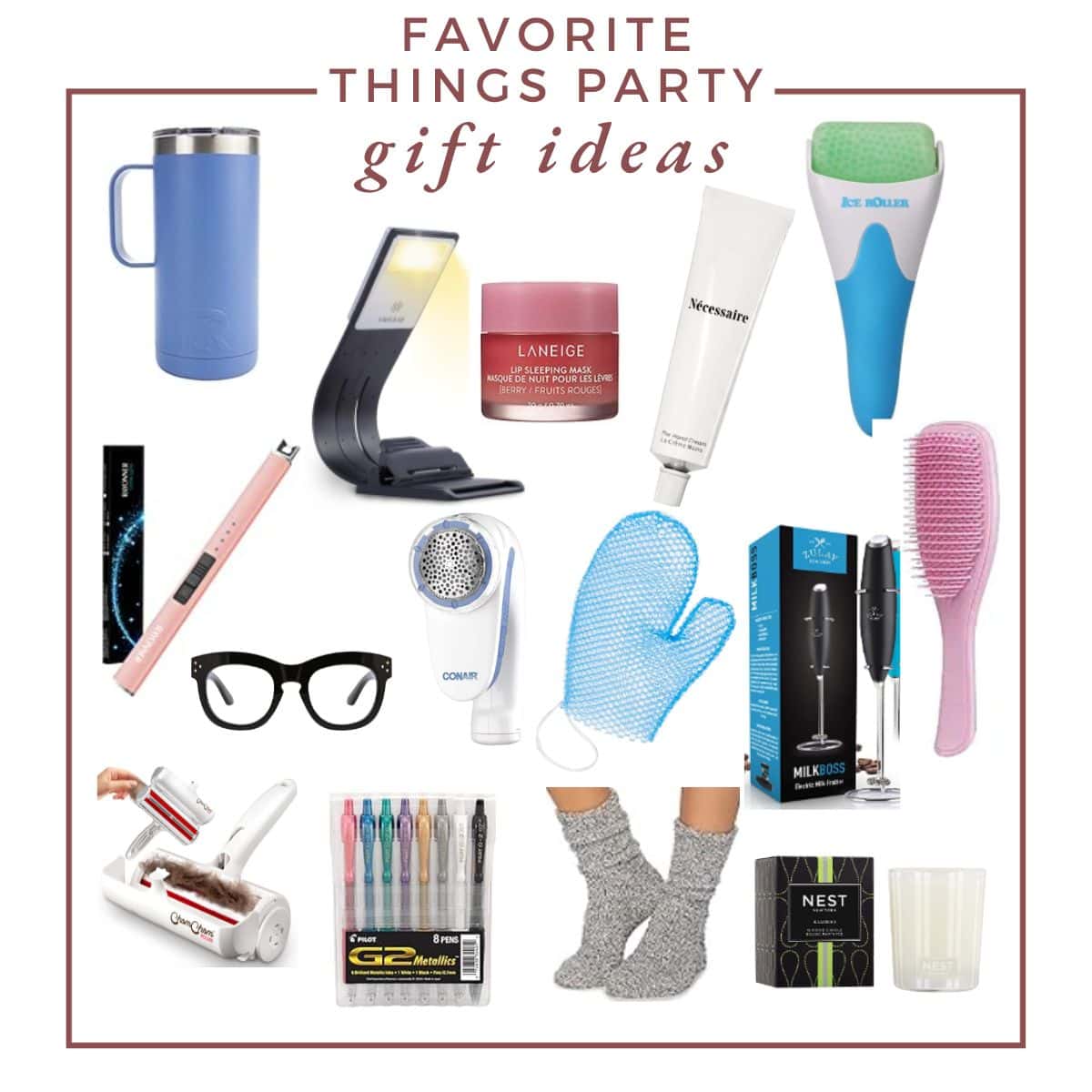 collage of favorite things party gift ideas.