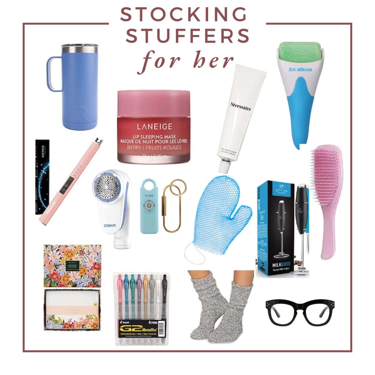 collage of stocking stuffers for her.