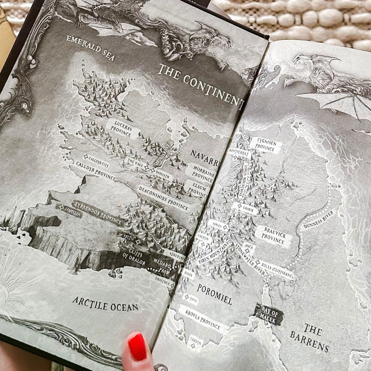 closeup of iron flame map inside the book covers.