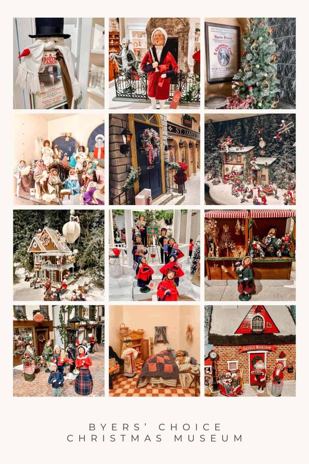collage of images from the byers choice christmas museum.