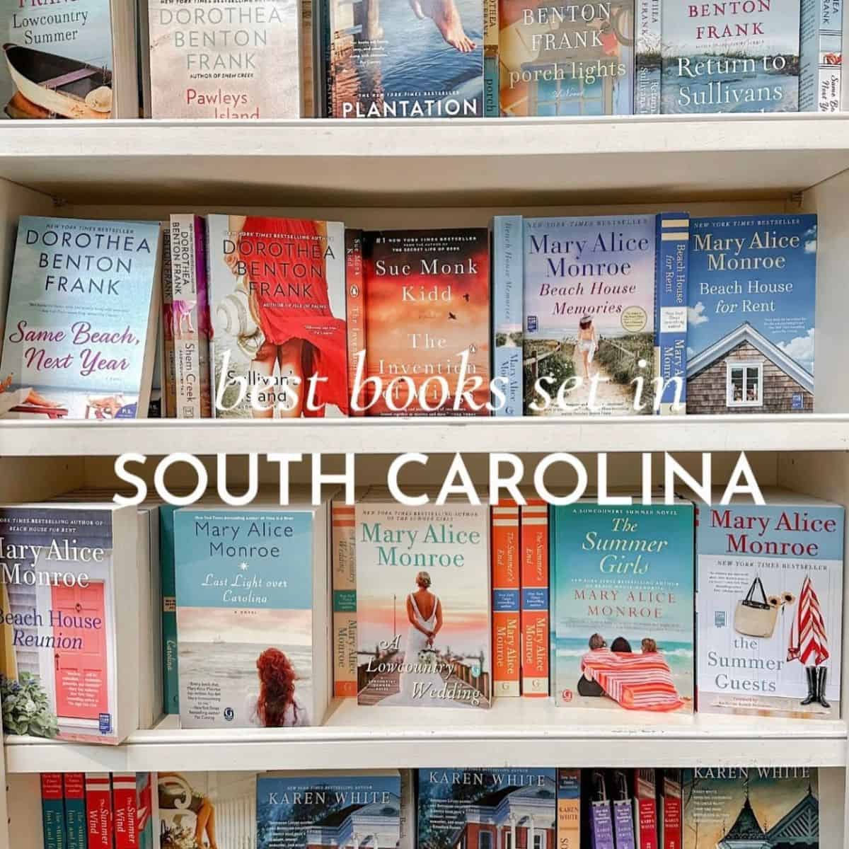 South Carolinan books on a Charleston bookshelf.