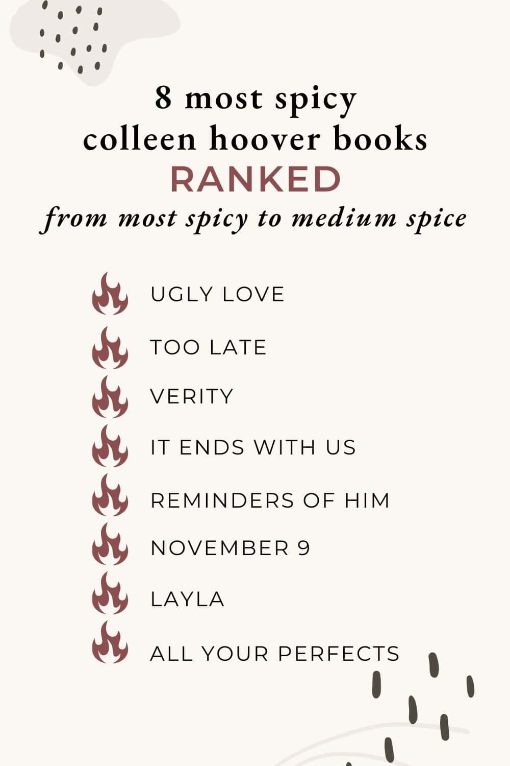 8 most spicy colleen hoover books ranked from most spicy to medium spice.
