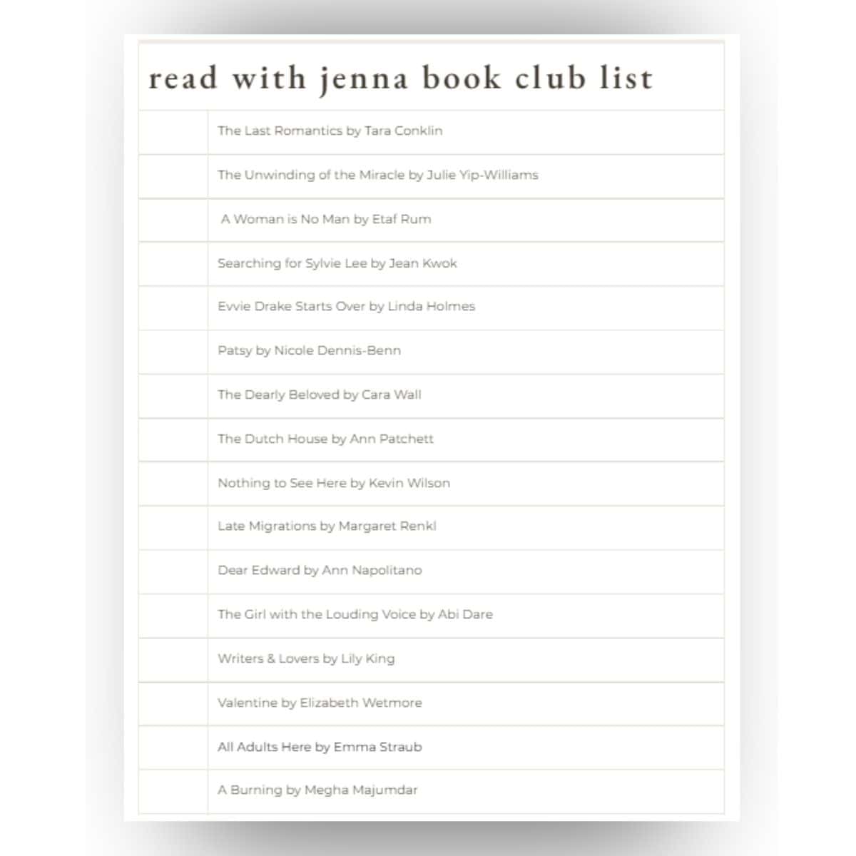 read with jenna book club list pdf.